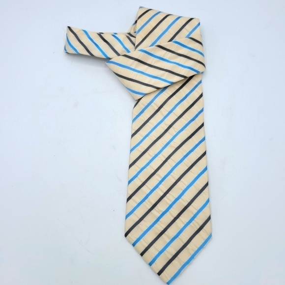 DOLCE & GABBANA Vintage SilK Cream Shimmery and Turquoise Stripped Tie - Picture 3 of 15